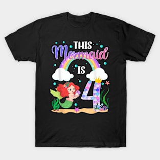 4Th Birthday Girl Mermaid 4 Year Old Party Mermaid Rainbow T-Shirt